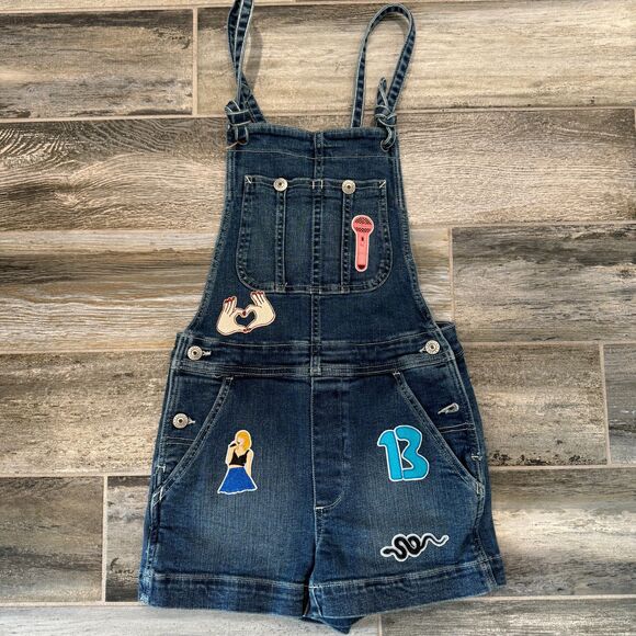 American Eagle High Rise Super Stretch Jean Short Overalls Music Patches S. 2 - Picture 7 of 7